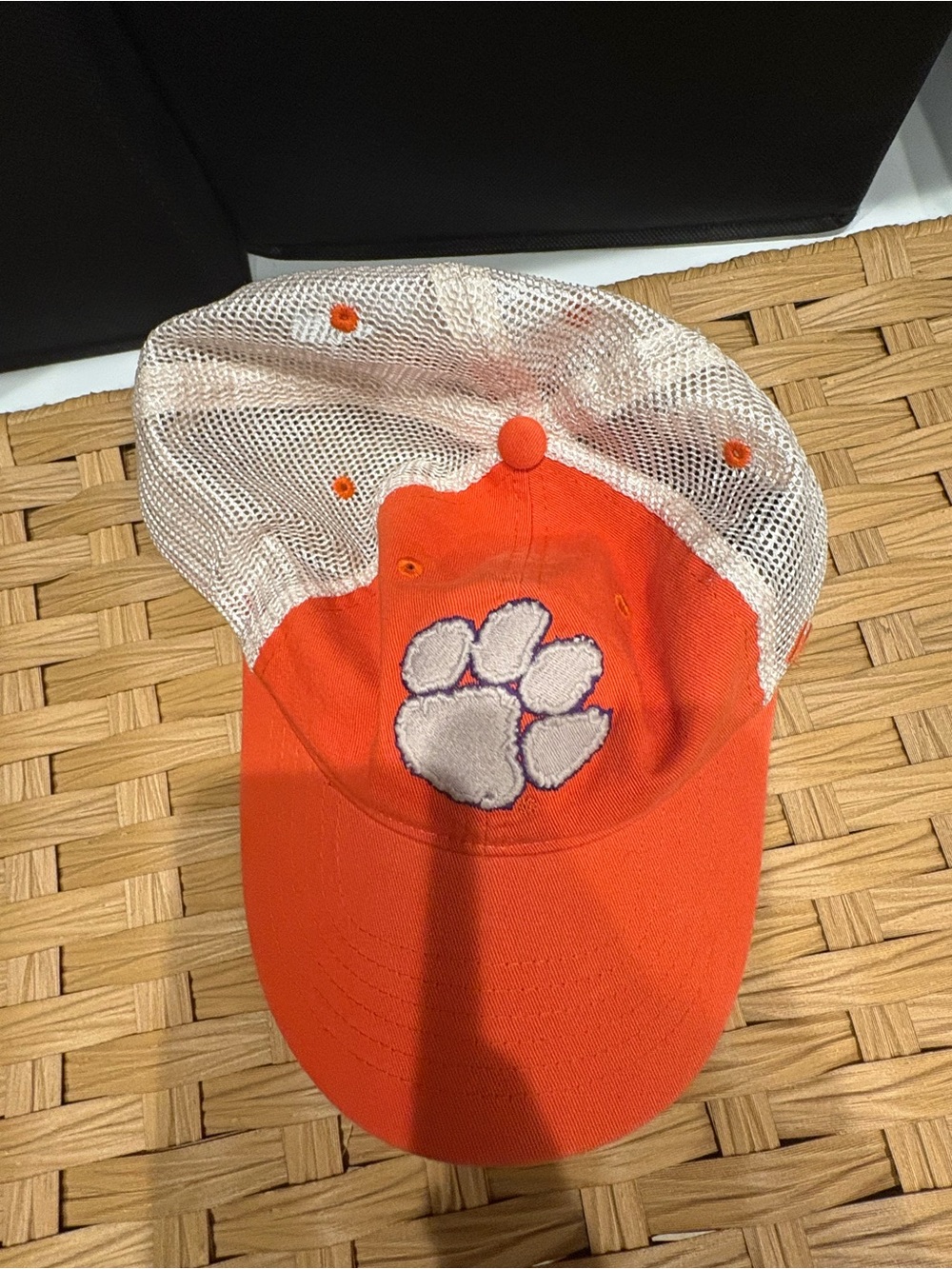 Zephyr women’s Orange Cap with White Paw Patch and White Mesh